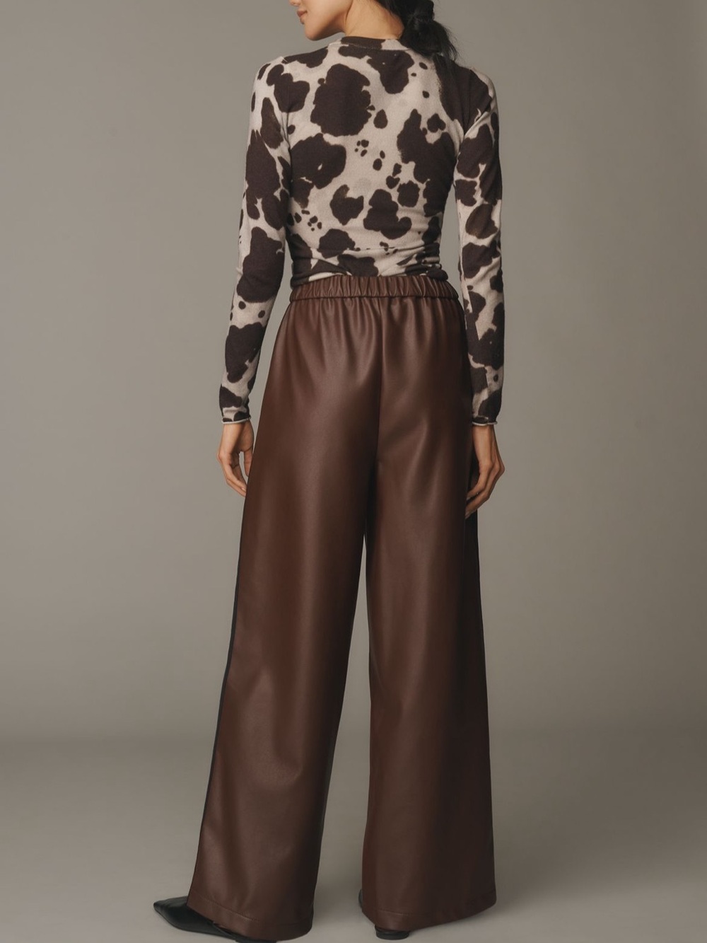 Maeve Wide Leg Faux Leather Pants in Chocolate Brown - Picture 3 of 10
